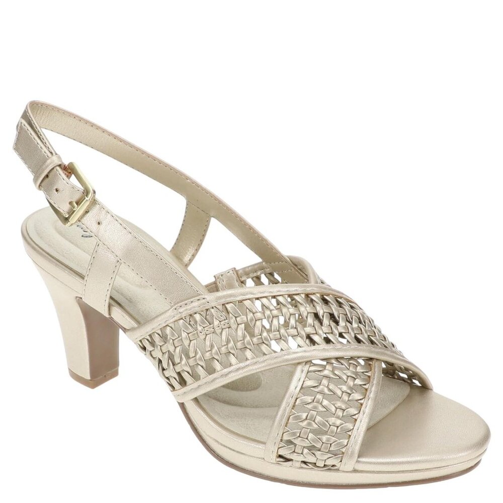 NWT Easy Street Womens Sol Heeled Sandal Heels SOL Champagne Gold 8.5W